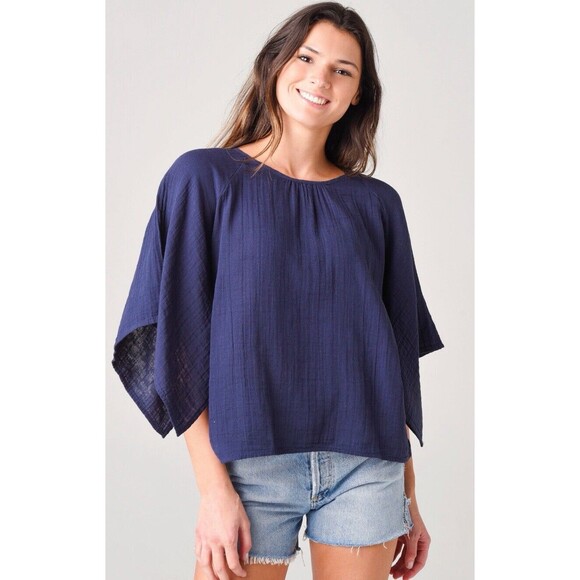 Stark X Charcoal Grey 100% Cotton Blouse Size XS Dolman Sleeve Bubble Top #D13-2 - Picture 1 of 13